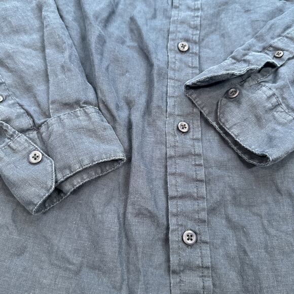 Onia Shirt Mens XL Dark Blue Linen Breathable Relaxed Coastal Beach Summertime - Picture 6 of 14